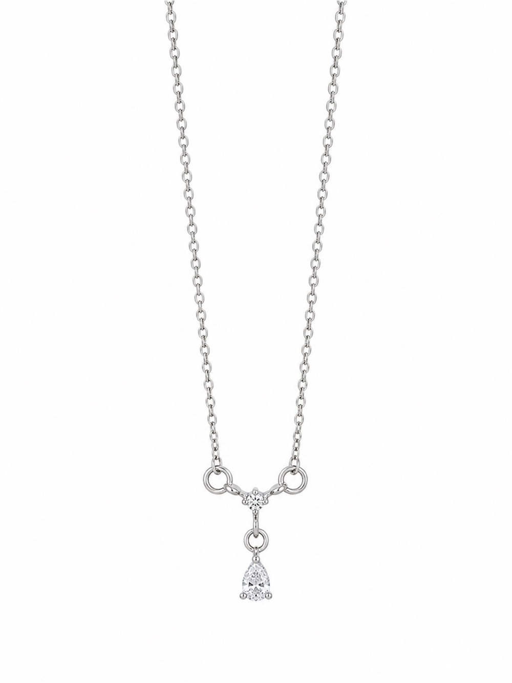 Silver Faux Diamond Drop Necklace
